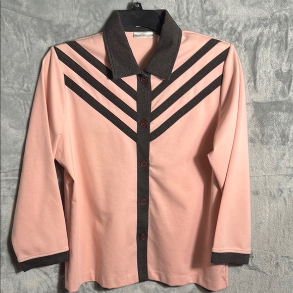 Draper’s &Damon’s Pink and Black Button-Up Shirt  shoulder pads women’s large - Picture 1 of 16